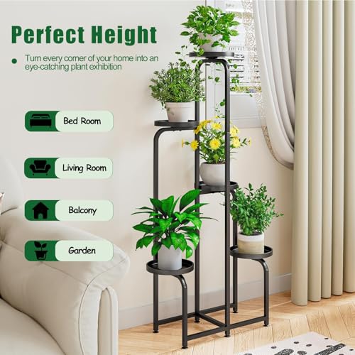 INGIORDAR Plant Stand Indoor Outdoor Corner Tall Plant Shelf 5 Tier Metal - color: Black, size: 5-Tier