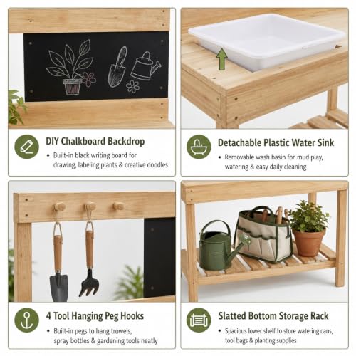 Kids Wooden Potting Bench Mud Kitchen,Children Gardening Table