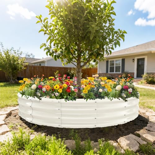 12 Inch Tall 72 Inch Diameter Round White Raised Garden Bed Kits Outdoor - color: Cream White, size: 72 Dia X 12 inches
