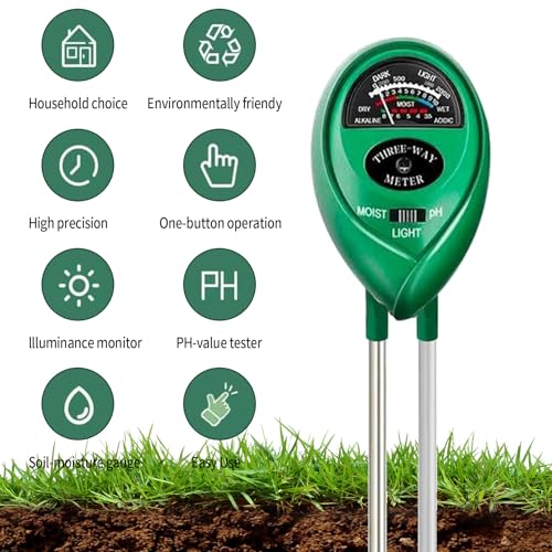Soil pH Meter 3-in-1 Soil Tester Soil Test Meter for Moisture, Fertility and pH, Soil Moisture Meter for Potting Soil, Garden, Farm, Lawn, No Batteries Required