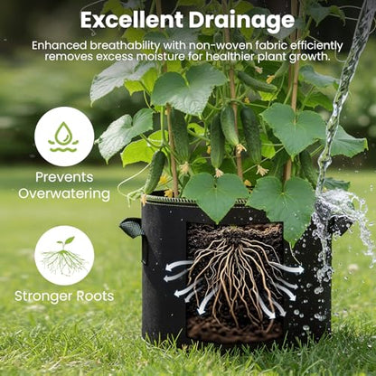 MEKOLIFE 6-Pack 5 Gallon Fabric Grow Bags, Breathable Planters with Handles - size: 6Pack(5 Gallon)