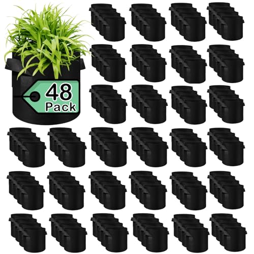 48 Pack 3 Gallon Plant Grow Bags, Thickened Nonwoven Fabric Pots with Handles, Vegetable Planter Bags Containers, Cloth Planters for Garden Vegetable/Flower/Plant/Fruits Outdoor (Black) - size: 3 Gallon