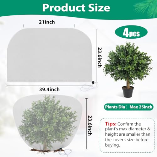 4 Pack Shrub Plant Covers Freeze Protection for Winter, 23.6"X39.4", White - size: 4PCS-23.6" X 39.4"-White