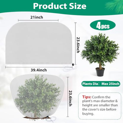 4 Pack Shrub Plant Covers Freeze Protection for Winter, 23.6"X39.4", White - size: 4PCS-23.6" X 39.4"-White