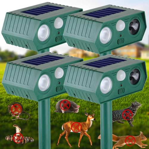 Cat Repellent Outdoor,Solar Animal Repellent Outdoor, Deer, Squirrel, Mouse Ultrasonic Repellent Etc,Devices Motion Detection Waterproof with LED Flash Lights for Yard Farm Garden (4)