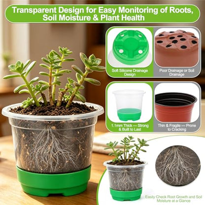 59Pcs Clear Nursery Pots Kits with Grow Light Includes 22 Pack 4'' Seed Starter Pots with Silicone Base & Lids, Clear Plant Pots for Propagation, Seedling Pots Kit with Drainage, Labels, Repotting Mat - size: 4 Inch