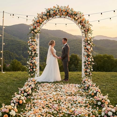 VINGLI 7FT Wooden Garden Arch with Trellis, Freestanding Curved Top Arbor with Sturdy Metal Connections, Rustic Wedding Backdrop Stand for Climbing Plants, Outdoor Patio, Lawn, Garden Decor - color: White