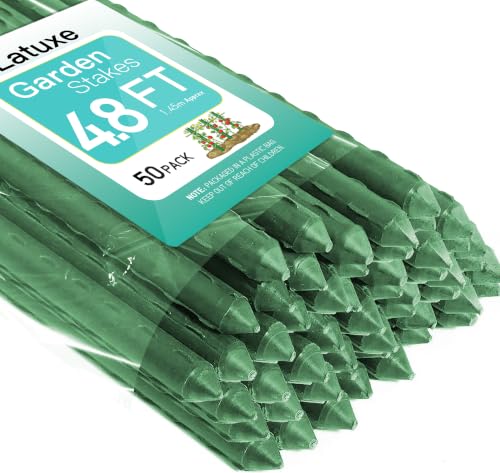 50pcs Garden Stakes 57 Inch, Approx 5ft Plastic Coated Steel Plant Stakes Specifically Designed for Climbing Plants, Ideal for Tomatoes, Beans, Cucumbers, Peppers, Vines, and More Plant Growth - size: 57in, 50pcs