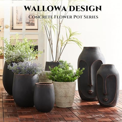 15.5"Hx13.3"Dia" Weathered Round Concrete Planter with Drainage Hole - color: Black 1pack, size: 1 Pack