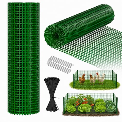 DoCred Plastic Chicken Fence Netting with Post, Garden Fencing Border Green - color: Green
