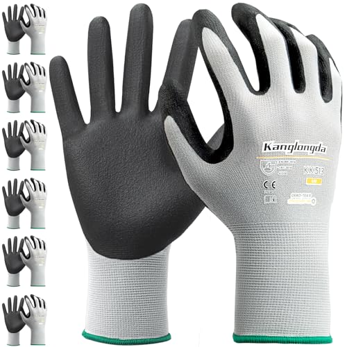 Kebada Work Gloves for Men and Women, Sandy Nitrile Coated, 6 Pairs - color: 6-pairs Kk513, size: X-Large