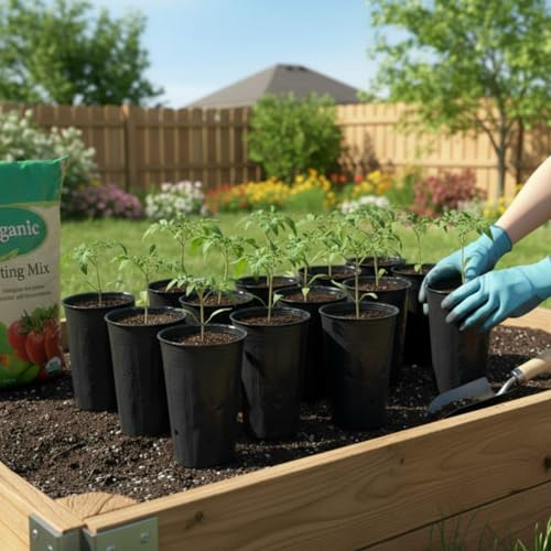 100 Pack Tall Tree Pot 5.9'' x 7.8'', Black Plastic Deep Nursery Pots, Soft Deep Seedling Pots for Seed Starting, Plant Starter Cups with Drainage Holes for Flowers, Cuttings & Transplanting - size: 5.9'' X 7.8''