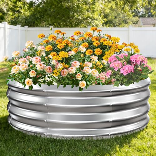 TBMLC 1FT Tall Heavy-Duty 3FT Diameter Round Steel Rised Garden Bed Silver - color: Silver, size: 36" Diameter X 12" Tall