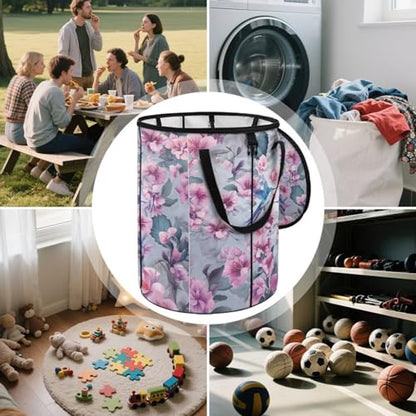 BIGCARJOB Hummingbird Outdoor Trash Can Floral Garbage Bins Outside Pop Up Recycle Garbage Cans Collapsible Trash Can with Zipper Lid and Clip, 22.83x17.71 in - color: Floral Hummingbird