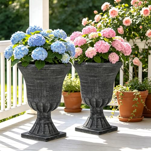 Autodaya 22" Large Pots for Plants Outdoor, Washed Black Planters Set of 2 - color: Urn Planters Black-22"