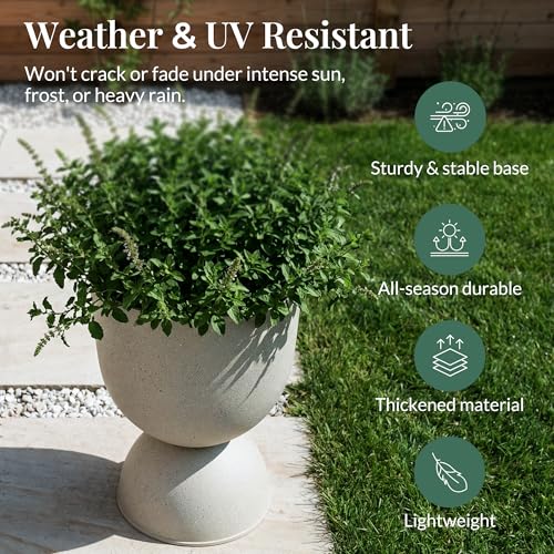KOL 15 Inch Tall Planters, Beige Plastic Urn Planters, 2 Pack - color: Beige, size: Bundle: 15"+15"