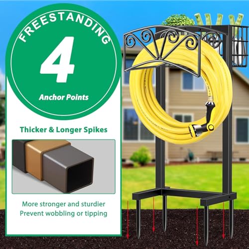 TomCare Garden Hose Holder, Heavy Duty Water Hose Hanger for 160FT Hose - color: All Black, size: 15″ W