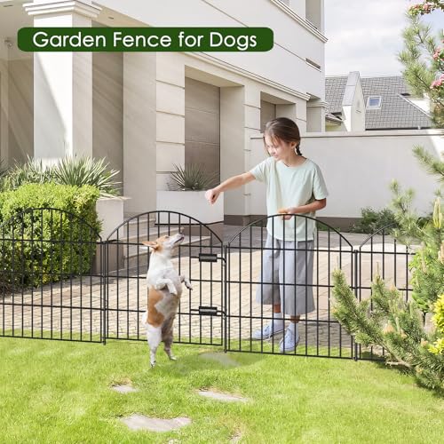 Metal Garden Fence with Gate 28 in x 11.7 ft, Dog Fence Outdoor for Yard - size: 28"Hx11.7ft (Gate+4Panels)