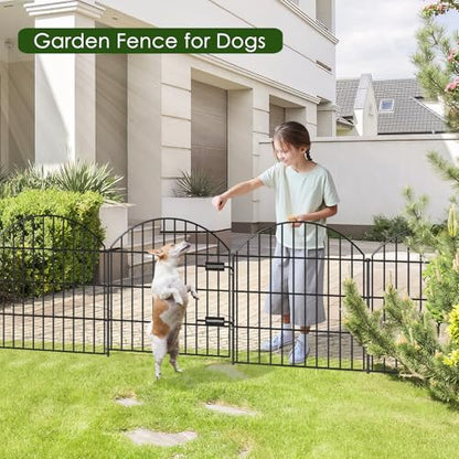 Metal Garden Fence with Gate 28 in x 18.7 ft, Dog Fence Outdoor for Yard - size: 28"Hx18.7ft (Gate+7Panels)