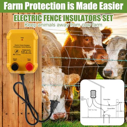 MorningRo Electric Fence Charger Kit 0.15J 2 Mile 50 Insulators 250ft Wire - style: 0.15 Joule