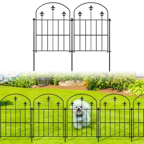 Decorative Garden Fence Border 10 Pack 22in(H) x 28ft(L), Black Rustproof Metal Garden Fencing Animal Barrier for Dogs