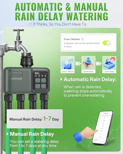 WiFi Water Timer for Garden Hose, Sprinkler Timer 4 Zone, Smart Hose Water with WiFi Irrigation Controller,Voice Control RF433 Automatic Irrigation System/Rain Delay/Manual Watering D34WT06 - style: 4 ZONE