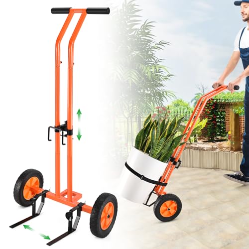 Plant Caddy with Wheels, Heavy Duty Plant Mover Cart with Adjustable Grabbing Arm and Strap, 175 LBS T-Handle Plant Dolly with Suction Cups for Plant Pots Garden Pot Trolley Indoor Outdoor Use, Orange - color: Orange
