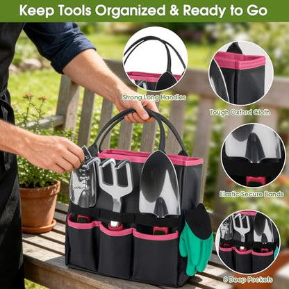 WOWBOX Garden Tools Set, 10 PCS Heavy Duty Gardening Hand Tools Kit, Red - style: Black Red