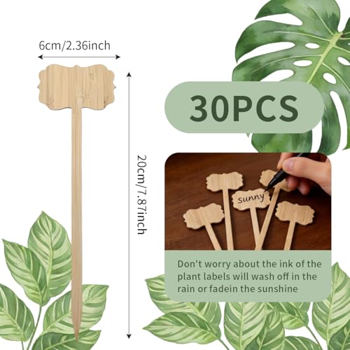 30 Pcs 7.87 Inch Bamboo Plant Labels, Extended Lace Handwritten Markers, Garden Classification Tags for Fruits, Vegetables, Flowers and Herbs, Indoor Outdoor Plant Signs, 7.87×2.36×0.08 in