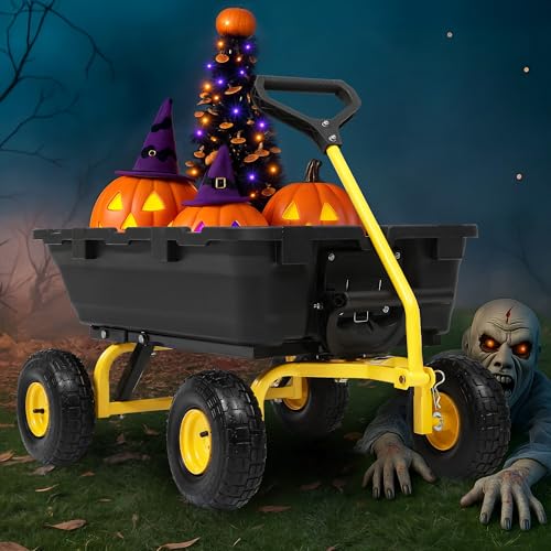 Autodaya Garden Dump Cart Wagon 1000 Lb, Heavy Duty Yard Wheelbarrow Wagon - color: 1000 Lbs|yellow