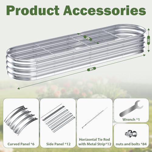 Galvanized Raised Garden Bed Outdoor, 8x2x1ft Metal Heavy Duty Planter Boxes for Gardening, Easy Assemble Small Oval Plant Container Kit for Vegetables, Flowers, Fruits, Silver, 1 Pack - color: 1-silver(1pcs), size: 8X2X1FT