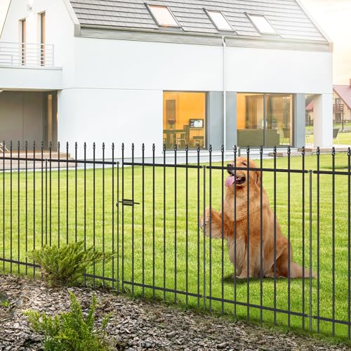 Decorative Metal Garden Fence with Gate 42" x 11.5', Dog Fence Outdoor - size: 42″H x 11.5ft（1Gate+4Panels）