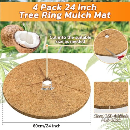 Legigo 4 Pack Coconut Fiber Mulch Ring Tree Plant Protector Mat, 24 Inch - color: 4 Pack, size: 24 Inch