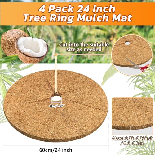 Legigo 4 Pack Coconut Fiber Mulch Ring Tree Plant Protector Mat, 24 Inch - color: 4 Pack, size: 24 Inch