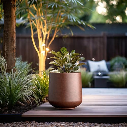 Kante Large Round Curved Rusty Concrete Planter 16.5" Dia, Outdoor - color: Rusty, size: 15.3" D