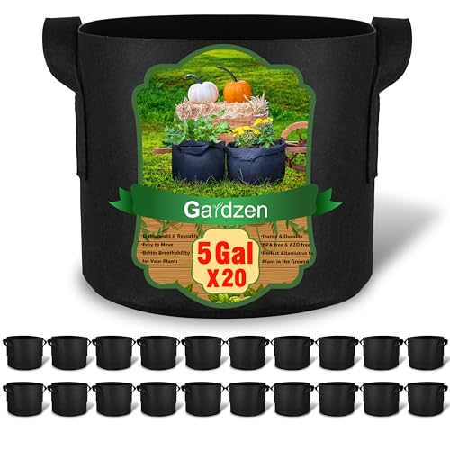 Gardzen 20-Pack 5 Gallon Grow Bags Fabric Pots with Heavy Duty Handles - size: 5 Gallons