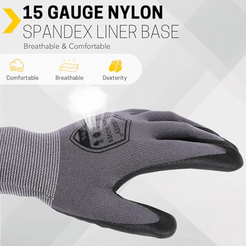 FURWEY Work Gloves, 16/32Pairs Nitrile, Seamless Nylon Knit - color: Black Gray, size: Medium