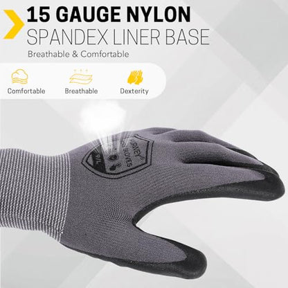 FURWEY Work Gloves, 16/32Pairs Nitrile, Seamless Nylon Knit - color: Black Gray, size: Medium