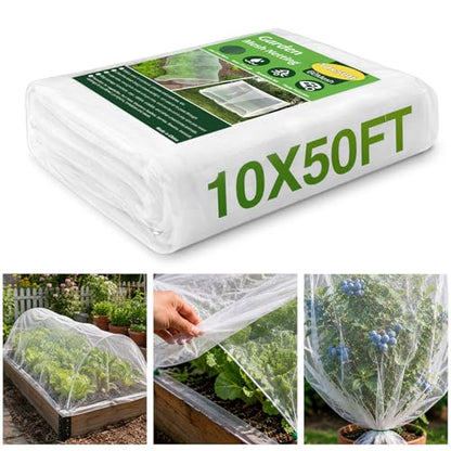 SPORTYOUTH 10x50Ft Garden Netting Ultra Fine Mesh Bird Net for Raised Beds - size: 1P-10x50ft