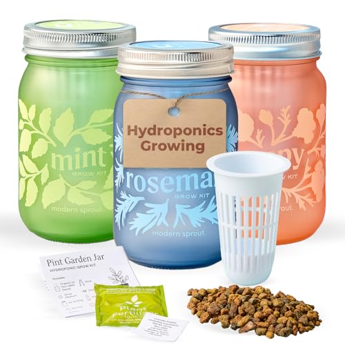 Modern Sprout Mason Garden Jar - Self-Watering Hydroponics Growing Kit-3Pk - color: Poppy + Rosemary + Mint