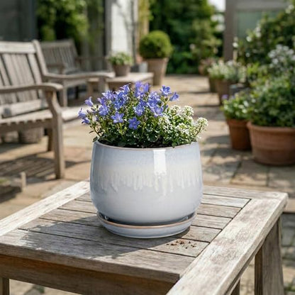 7 Inch Planter Indoor, Ceramic Pots for Plants, Grey-White - size: 7 Inch, style: Grey-white