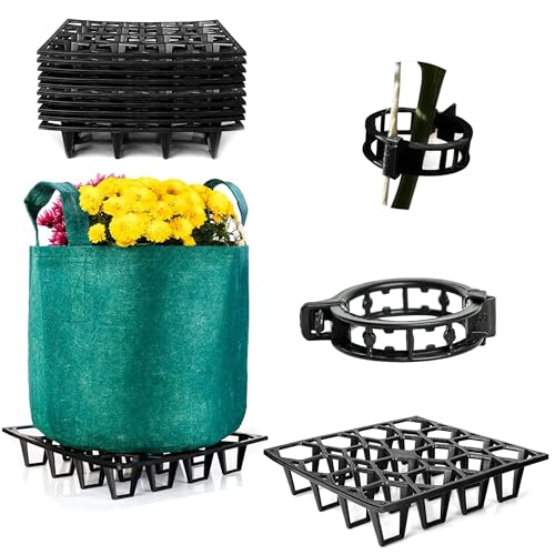 Plant Riser – Modular Pot Spacer for Grow Bags, Planters & Containers – UV-Resistant Drainage Tray for Airflow, Root Health & Cleaner Surfaces (Standard Black W/ 100 clips, 10 Pack) - color: Standard Black W/ 100 clips, size: 10 Pack