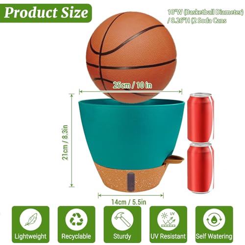 2 Pack 10 inch Plant Pots, Plastic Self Watering Planters - color: Turquoise, size: 10 inch