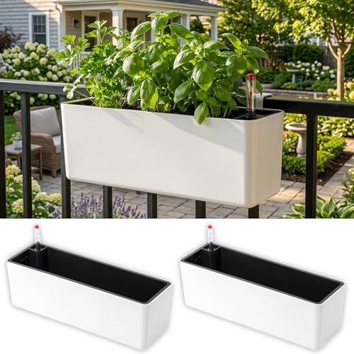 LaLaGreen Flower Boxes for Railings (16in, 2 Pack) White Rectangular - color: White X 2