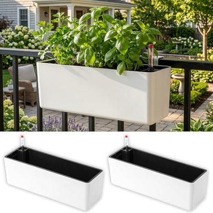 LaLaGreen Flower Boxes for Railings (16in, 2 Pack) White Rectangular - color: White X 2