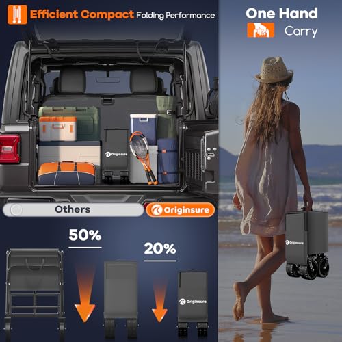 Originsure 300L Beach Wagons Carts Foldable with Big Wheels, 560lbs, Grey - color: Gray