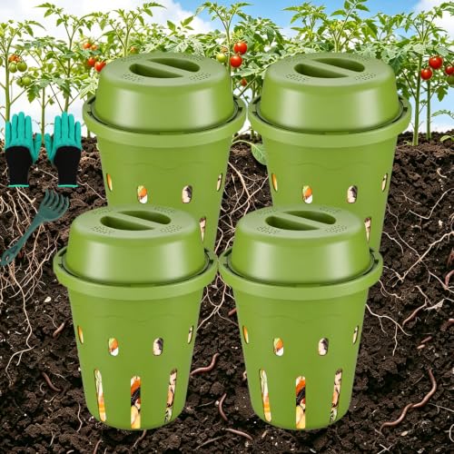 4-Pack Mini Inground Worm Composter, Underground Worm Farm with Aeration & Animal-Proof Lid, Organic Vermicomposting Container for Garden, Raised Beds & Yard, Easy for Beginners, Green - size: 4-pack