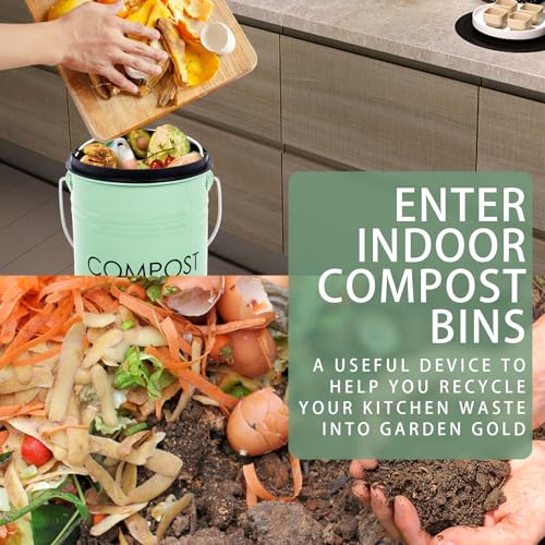 MUMTOP Compost Bin for Kitchen Countertop,1.3 Gal Metal Compost Container - color: Green