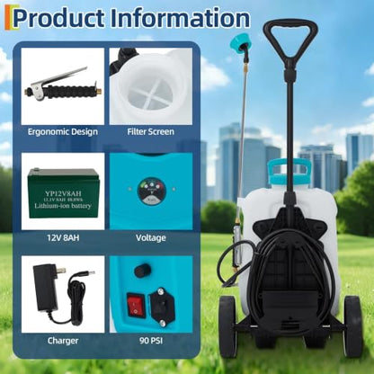 4.2 Gallon Wheeled Battery Sprayer, 12V 8Ah for Lawn & Garden - size: 4.2 Gal