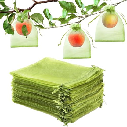 100pcs Fruit Protection Bags 6x9 inch, Green Netting Cover Fruit Mesh Drawstring Bags Protectors Pest Barrier for Fruit Tree, Tomato, Blueberry, Small Fruit Veggies Garden (100pc, 6x9 inch) - size: 6x9 inch